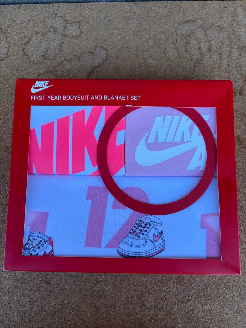 Nike Pink and White First-Year Bodysuit & Blanket Set